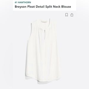 41 HAWTHORN Breyson Pleat Detail Split Neck Blouse | Medium | White
